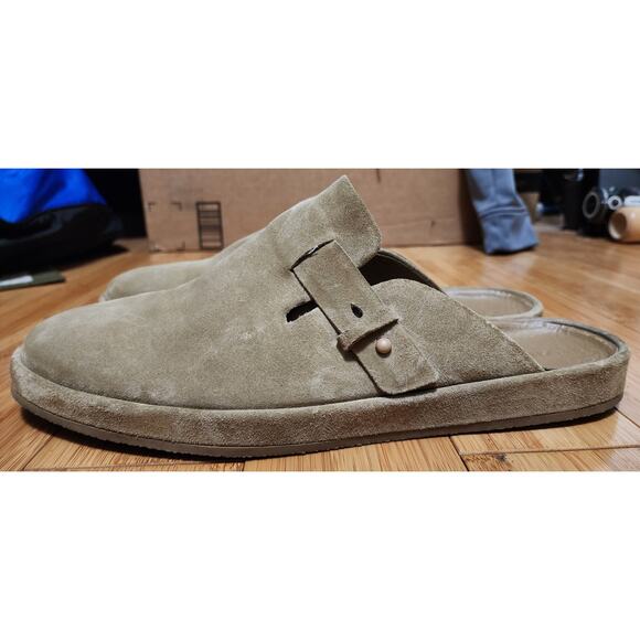 Vince Men's 13 Beige Essex Suede Leather Flat Casual Preppy Clog Shoes Slip On - Picture 2 of 9